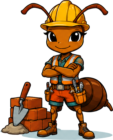 SkyBase construction ant mascot